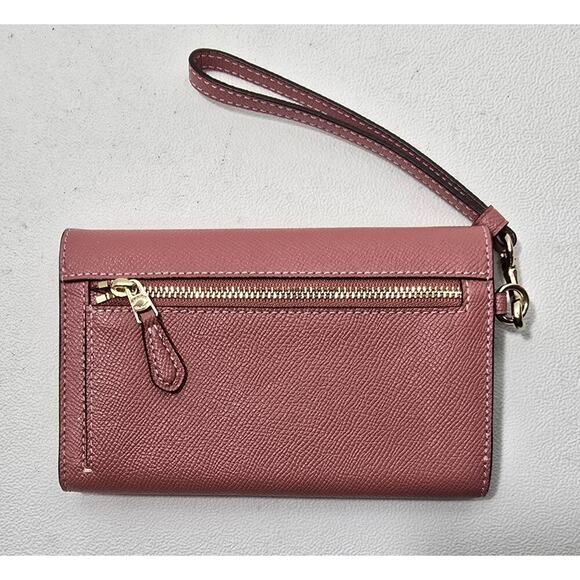 Coach Women's Flap Phone Wristlet Wallet in Cross grain Leather Mauve Pink - Picture 3 of 12